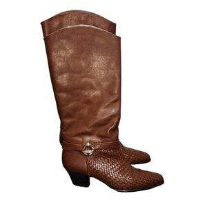 Women's Vintage Shoestrings Vincent Leather Woven Cowboy Boots 6.5 Brazil Made
